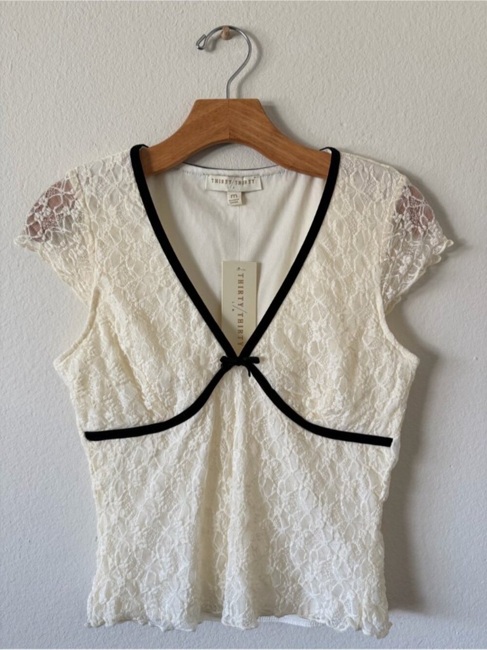 Beige Lace Bow Top